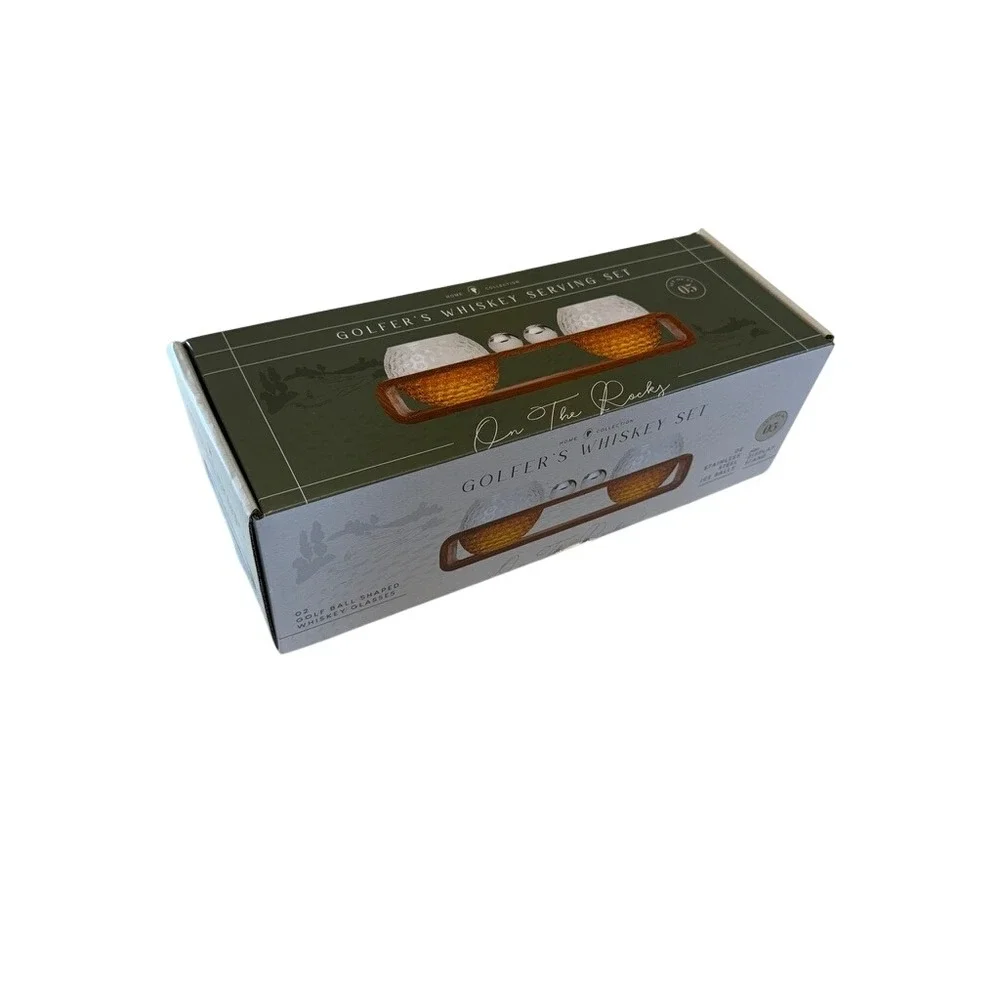 Home Collection Golfer's Whiskey Serving Set 5pc Glass Steel Ice Balls Wood Base